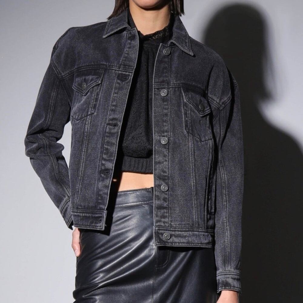 Walter Baker Shawna Jacket Black Wash Sz M Oversize Boxy Fit with Metal Buttons